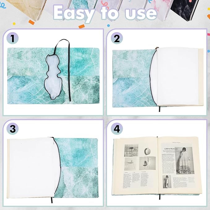 Sherr 14 Pack Stretchable Book Covers Reusable Jumbo Bookcloth 9" x 11" Durable Washable Back to School Book Cover Protector for Most Hardcover Books Textbooks(Fresh,Marble)