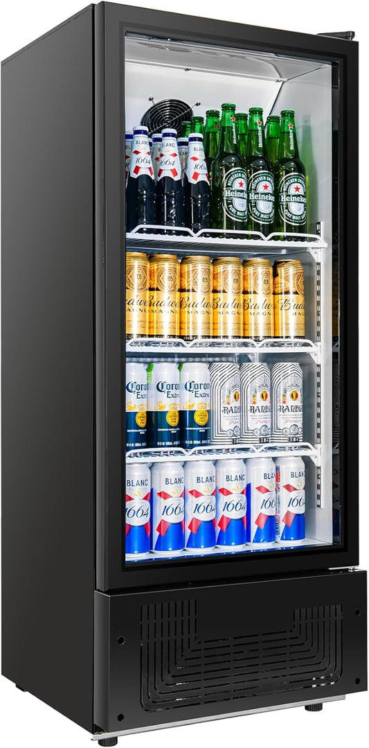 6.5 Cu.Ft Commercial Beverage Refrigerator Glass Door Upright Drink Cooler Display Fridge with Adjustable Shelves and LED Light for Restaurant Bar Store Office