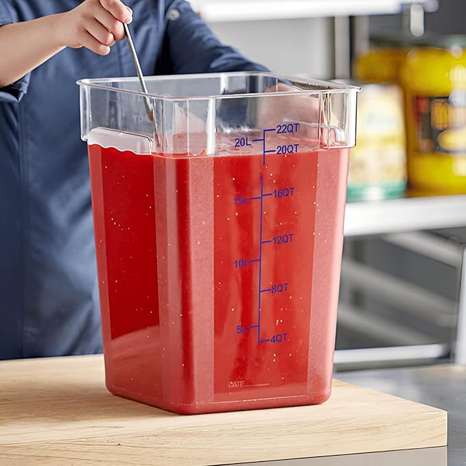 4 Pack Food Storage Containers, 22 Quart with Lids, Square Commercial Containers with Scale, NSF, Polycarbonate, Clear