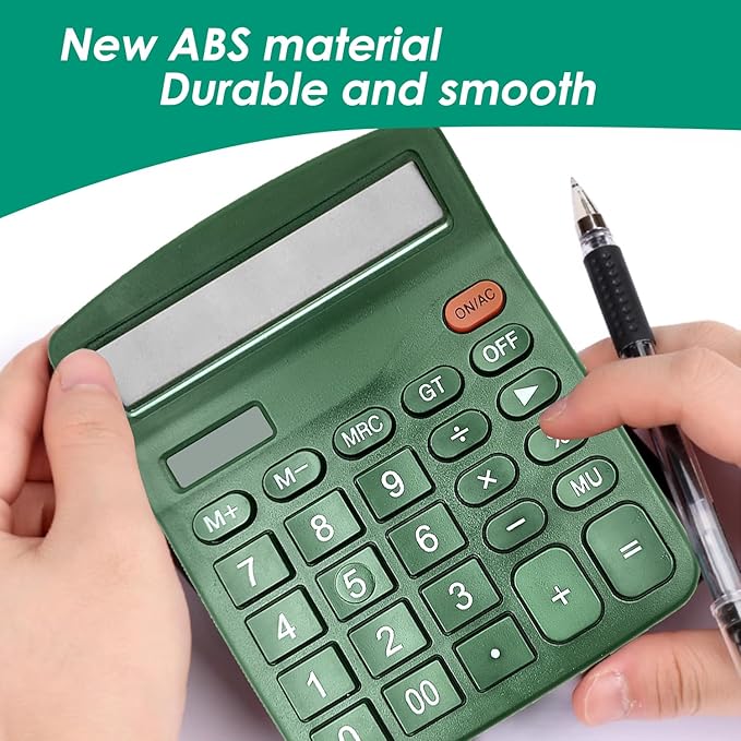8 Pack Calculator Desktop, 12-Digit Solar Basic Calculators Dual Power Electronic Calculators with Large LCD Display Big Button for Office Home and School (Dark Green)