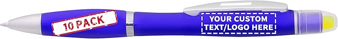 DISCOUNT PROMOS 10 Marathon Gel Highlighter Pens Pack - Customizable Text, Logo - Twist Mechanism, Ballpoint - Blue