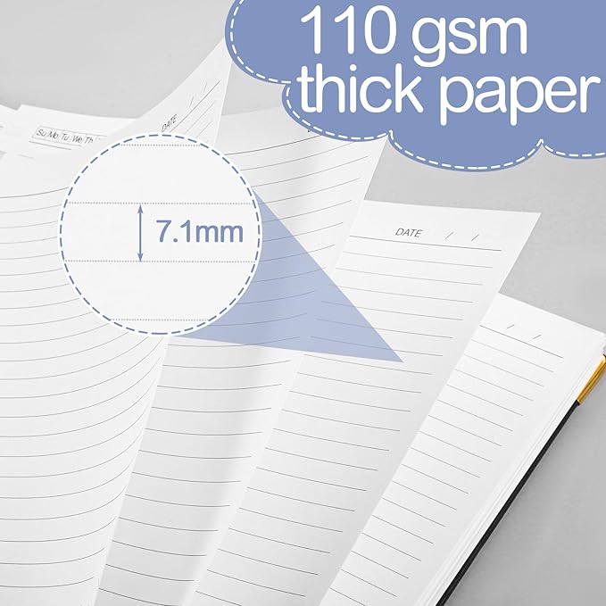 Spiral Notebook 8.3” x 11.6”, 300 Pages/150 Sheets College Ruled Notebook A4 Journaling Notebook with Index Sticker, Back Pocket, Elastic Band for Work Business School Note Taking, Black