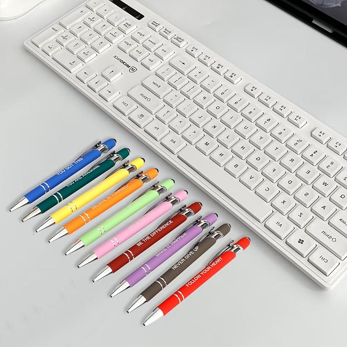 100 Pcs Inspirational Pens Bulk - Motivational Ink Ballpoint Pen with Quotes Stylus Tip Nurse Gifts for School Coworkers Office Supplies Black Ink