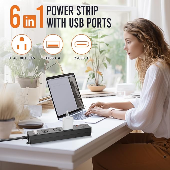 Outdoor Power Strip Weatherproof,6.6 FT Outdoor Extension Cord with USB Ports, Overload Protection and Shockproof,Waterproof Surge Protector Wall Mountable for Home Outside,SJT-UL Listed