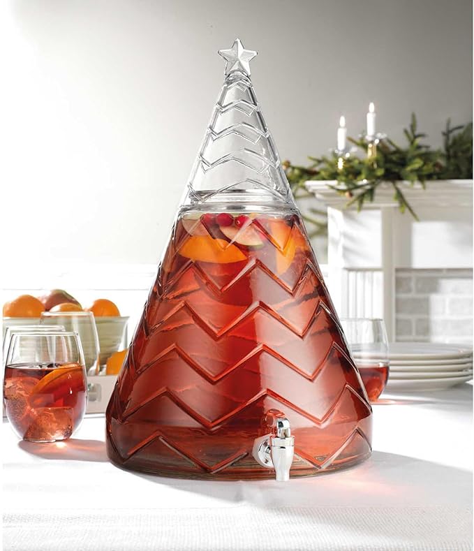 Christmas Tree Glass Drink Dispenser - Glass Beverage Dispenser For Christmas Party & decorations - Gift Ready Packaging With 100% Leakproof Spigot 1 GALLON