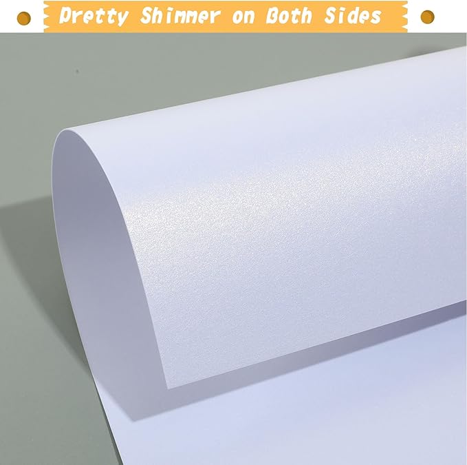 120 Sheets White Shimmer Cardstock 8.5 x 11 Inch Certificate Paper Card Stock, 250gsm/92lb Double Sided Printer Paper Pearlescent Paper for Invitations, Certificates, Crafts, DIY Cards
