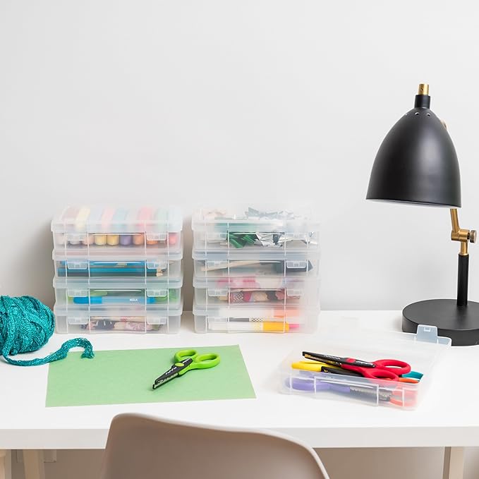 IRIS USA Pencil Case Boxes, 10-Pack, |Made in USA|, Plastic Bead Organizing Containers with Snap Lid for Arts, Crafts, Ephemera, Stickers, & Dance Cheer, Clear - Medium