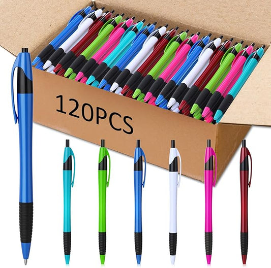 120 Pack Ballpoint Pens Bulk Retractable Ballpoint Pen 1.0mm Medium Point Black Ink Smooth Writing Soft Gripped No Smear for Teacher School Office Journaling Supplies, 6 Colors