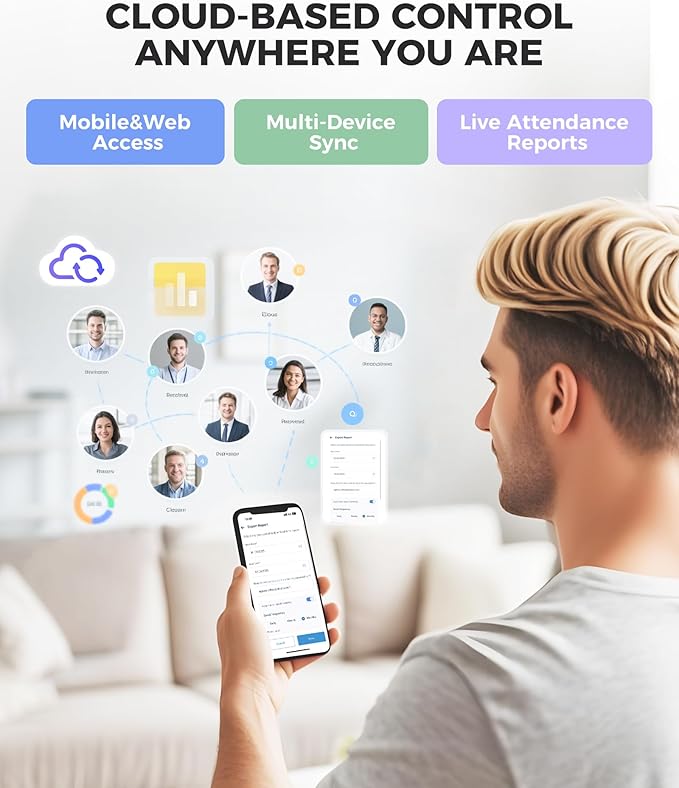 NGTeco Cloud Time Clock for Employees Small Business, Fingerprint+Card Time Clocks With Battery, 2.4G & 5G WiFi Times Clock Punch Machine with Remote Control Software & iOS/Android App (0 Monthly Fee)