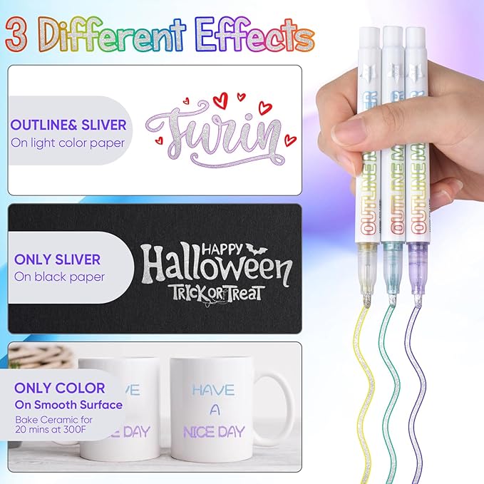 Double Line Outline Markers,2Pack X12 Colors Glitter Markers,Metallic Sparkle Pen for Drawing,Tween Teen Girl Gifts Trendy Stuff 4-16 Year Old,Art Supplies for Kids 9-12