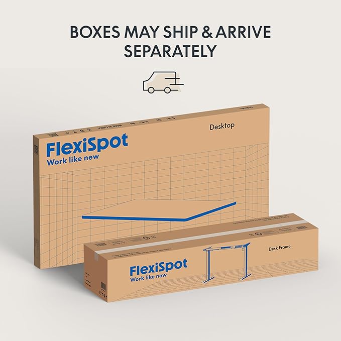 FLEXISPOT EN2 Whole-Piece Standing Desk with Clamp Power Strip, 48 x 30 Electric Stand Up Height Adjustable Desk with Cable Management (White Frame + 48" Black Top, 2 Packages)