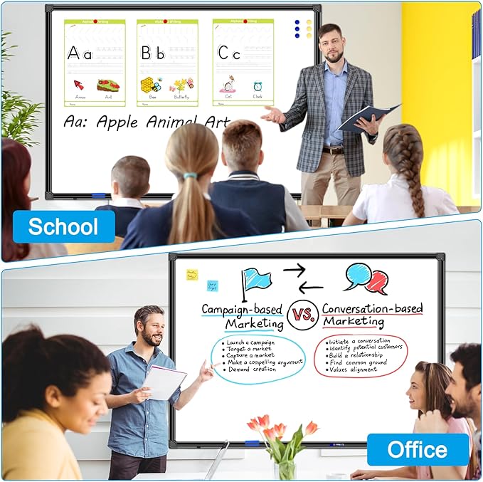 H-Qprobd 48"x30" Magnetic White Board Dry Erase Wall Mount Whiteboard - Office Home Classrooms White Board Hanging Writing Board with Black Aluminum Frame