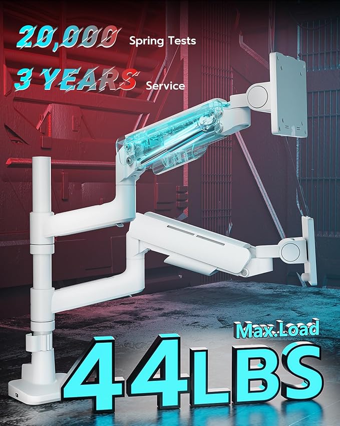 Vertical Dual Monitor Mount for 17-49 Inch Ultrawide Heavy Duty Curved Screen Stacking, Computer Monitor Arm Desk Mount with USB, Gas Spring Adjustable Vesa Stand, White