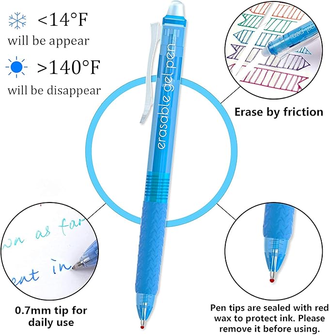 Vanstek 22 Colors Retractable Erasable Gel Pens Clicker, Fine Point(0.7), Make Mistakes Disappear, Premium Comfort Grip for Drawing Writing Planner and Crossword Puzzles
