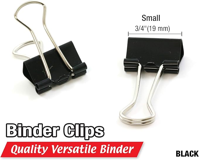BAZIC Binder Clips Small Black 3/4" (19mm), Paper Clamps Paper Clip, Paperclips for Office School Supplies Home Kitchen Storage (12/Pack), 1-Pack
