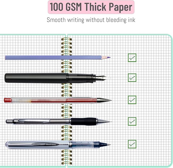 Spiral Graph Notebook 8.5” x 11”, A4 Black Grid Paper Notebook, 120 Pages 100GSM Thick Large Graphing Notebook,Hardcover Spiral Notebook Journals for Work School Engineering