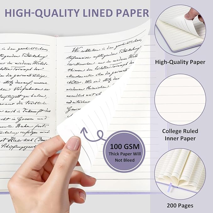 Lined Journal Notebook for Women Men, 200 Pages A5 Hardcover Leather Journals for Writing,Travel,School,Office,Work,Business,College Ruled Notebooks for Note Taking, Diary Notepad 5.7"×8.3"(Purple)