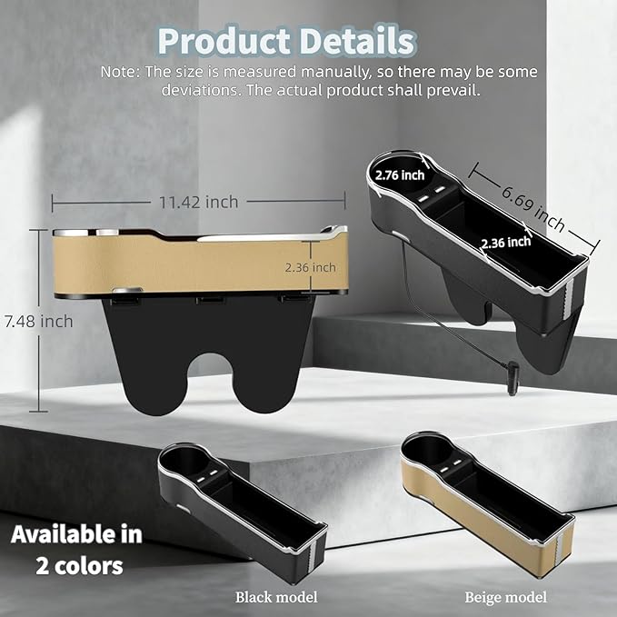 DEEYOTA a Gap Filler Organizer with Cup Holder, Car Seat Organizer Auto Console Side Storage Box Organizer for Car Front Seat (Black)