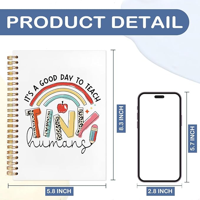 SNNDER Boho Rainbow Teacher Notebook Journal, Teacher Appreciation Gifts, Back To School Gifts for Teachers, It's a Good Day to Teach Tiny Humans Hardcover Spiral Notebooks 5.5x8.3 Inch