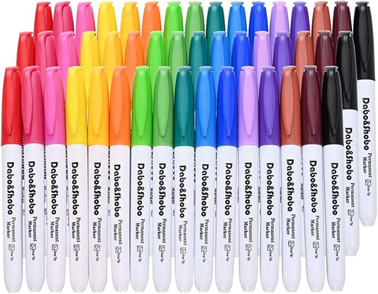 Dabo & Shobo 48 Colors Permanent Markers, Fast Drying, Suitable For Classroom Office Meeting,Works On Plastic, Wood, Stone, Metal and Glass for Doodling, Coloring, Marking