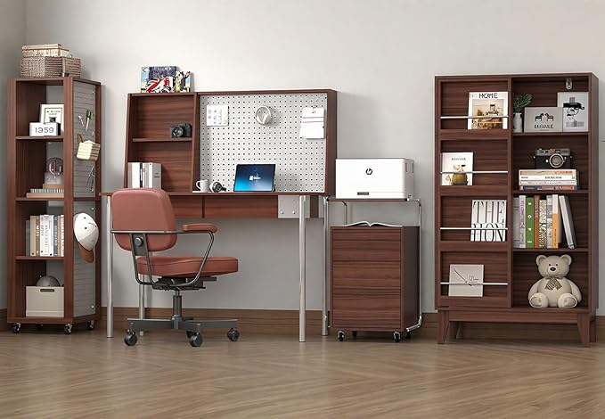 JOMEED 3 Drawer File Cabinet with Extended Desktop Lockable Wheels Under/Beside Desk Storage and Organizer Cabinet for Home Office, Small Rolling File Chest, Printer Stand, Modern Style, Walnut, Large