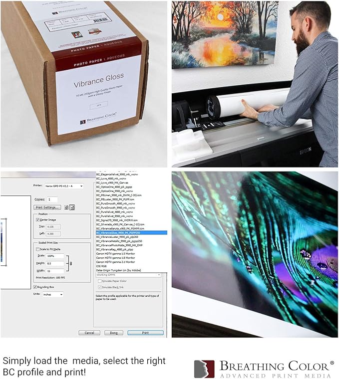 Vibrance Gloss Photo Printer Paper 10 mil 255 gsm Glossy Finish Premium Photo Paper Roll on 3in Core 17 inches x 10 feet Works with Most Inkjet Printers Including Professional Makes and Models