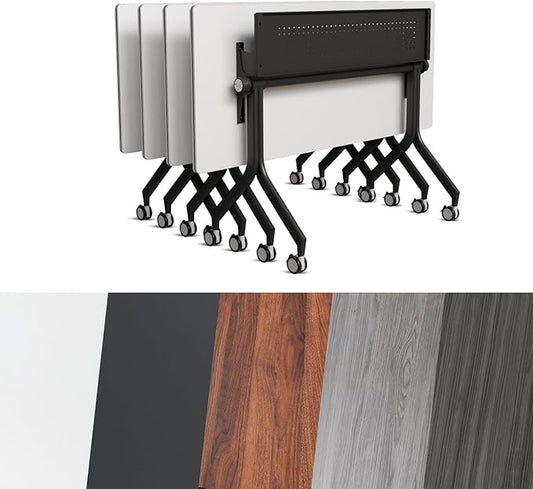 Conference Room Table, Folding Conference Tables,Thicken Grey Tabletop,Flip Top Wooden Seminar Meeting Room Table for Conference Room Offices (4, Black Drawer, 55.1”)