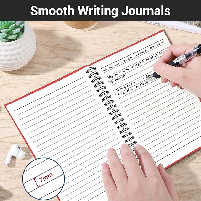 GINMLYDA 4Pack Small Spiral Notebook A5, 8.25x5.5” 120 Lined Pages Wide Ruled Spiral Journal Bulk Blank Kraft Cover Spiral Bound Notebook & Writing Pads for Home Office Meeting Work Note Taking