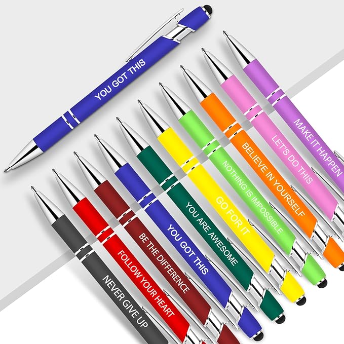10 Pcs Inspirational Pens - Motivational Ballpoint Ink Pens Bulk with Stylus Tip quotes Gifts for School Coworkers Office Supplies Black Ink