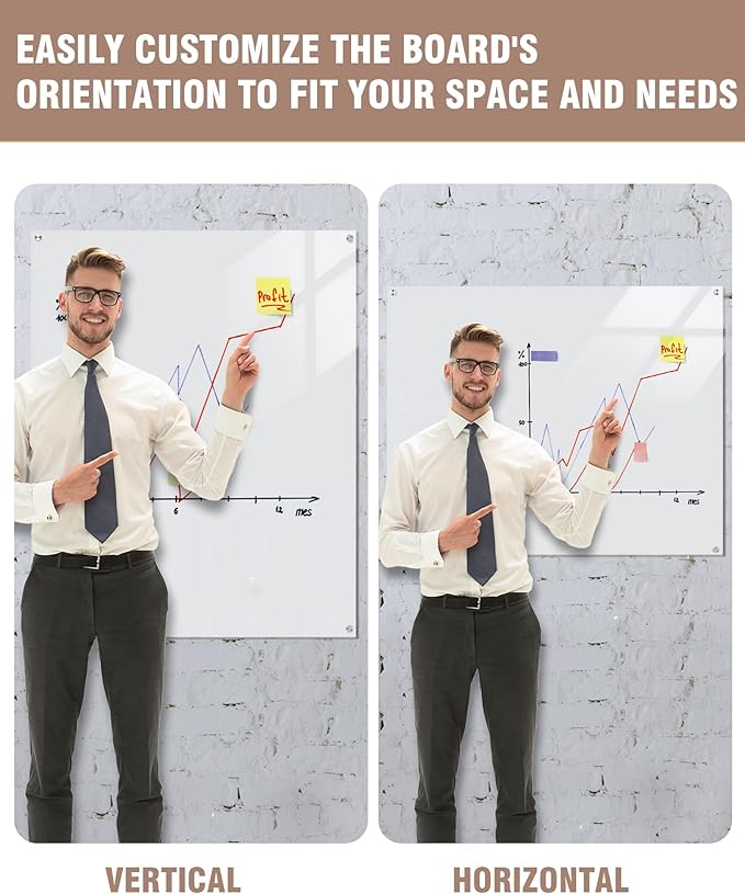 Magnetic Glass Whiteboard,60"x48" Wall Mounted Frameless Dry Erase Board for Office, Home & School Ultra White