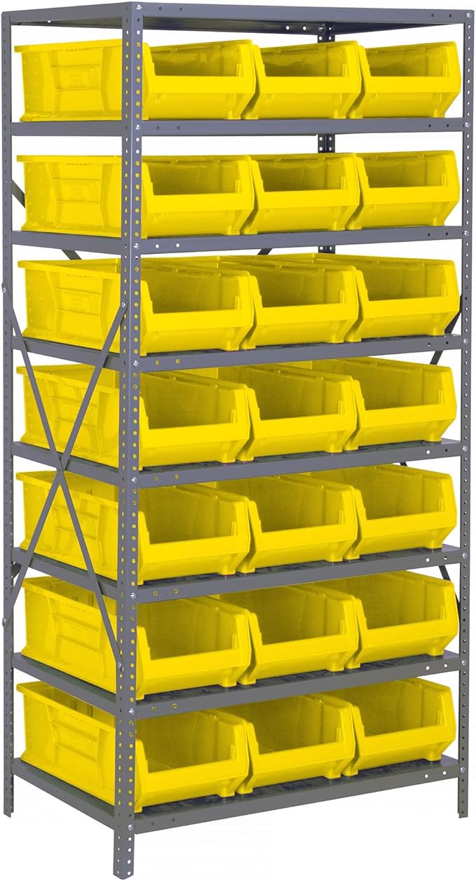 Quantum Storage Systems Wire Shelving Unit W/21 Yellow Bins