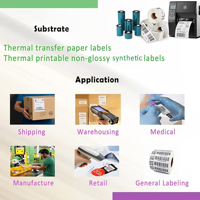 8 Rolls 4.33'' x 1476' Premium Resin Enhanced Wax Ribbon, 110mm x 450m Black Thermal Transfer Ribbon, Barcode Thermal Label Printer Ribbon, CSO-Ink Outside, 1'' Core for Zebra, TSC, GoDex, Citizen
