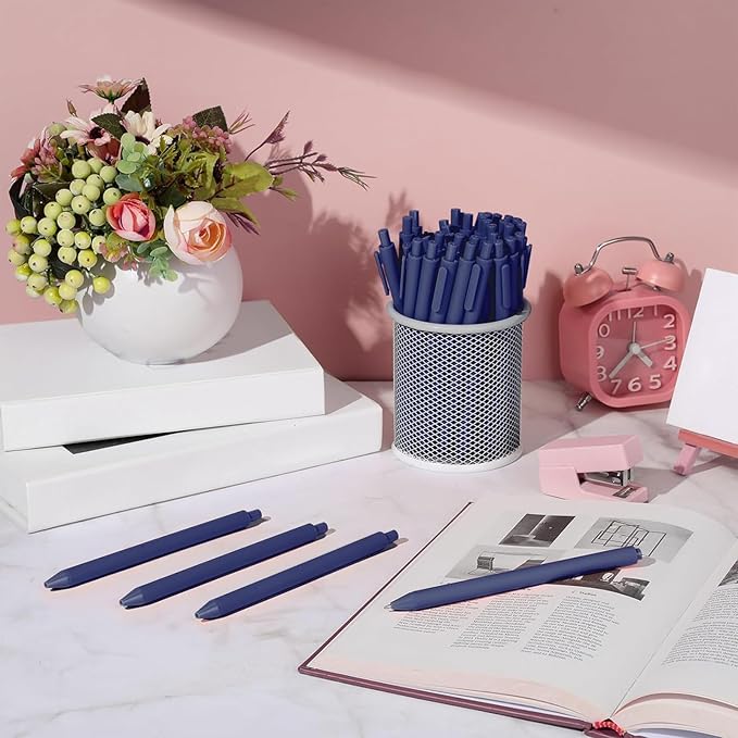 Teling 100 Pcs Ballpoint Pens Retractable Comfortable Cute Stylish Writing Pens in Medium Point 1.0 mm for Office Supplies(Navy)