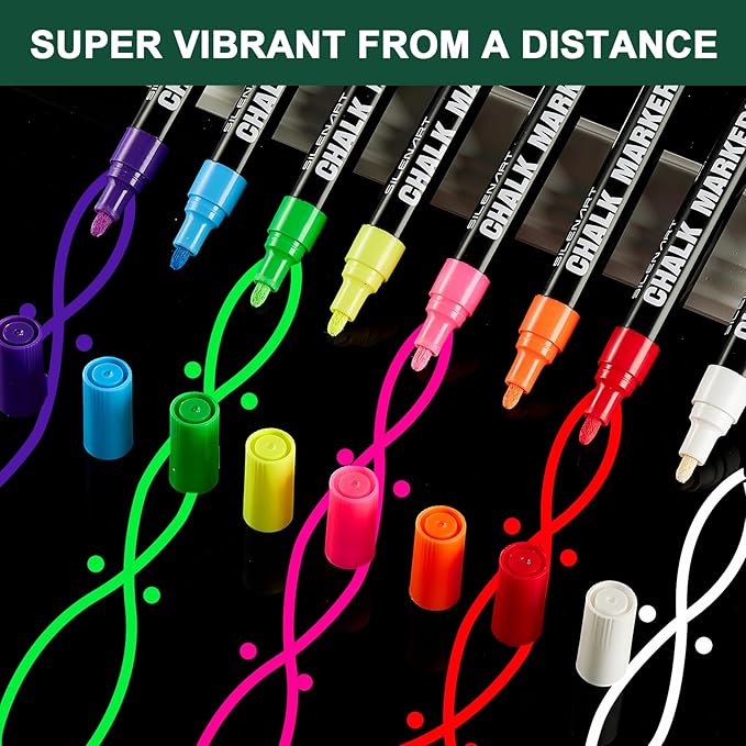 SILENART Chalk Markers - Vibrant 8 Pack - Dry Erase Markers Pen - Liquid Chalk Markers for Blackboard Chalk Board Windows Glass Acrylic Calendar Board - Erasable Chalk Marker (Blue)