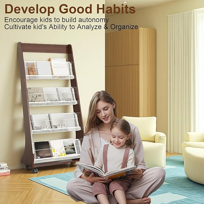 Brochure Display Rack,4 Layer Floor-Standing Magazine Rack,Literature Newspaper Catalog Display Holder With,Book Display Rack for Exhibitions, Shopping Malls, Hospitals, Offices,Family