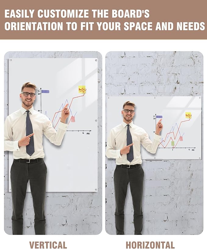 Magnetic Glass Whiteboard,72"x48" Wall Mounted Frameless Dry Erase Board for Office, Home & School Ultra White