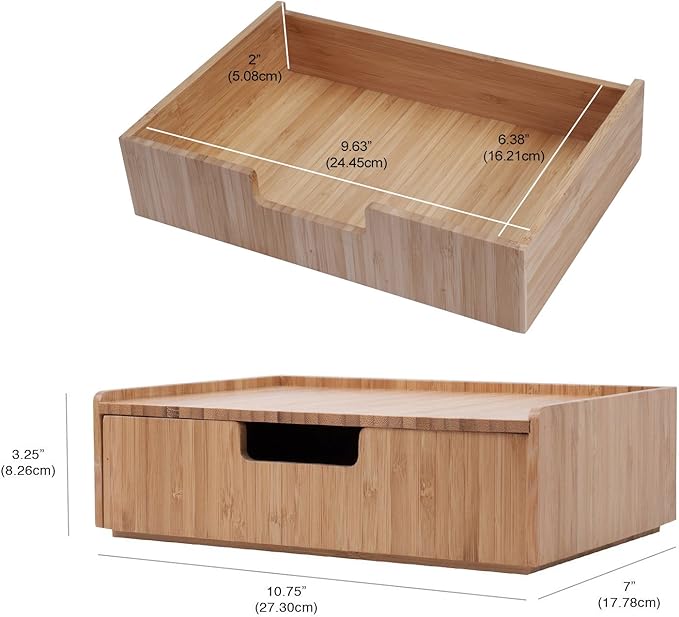 Charging Station Stand Combo with Bamboo Drawer; Extra Storage for Smartphones, Tablets, Laptops & Organizer for Office Supplies and Stationary Items