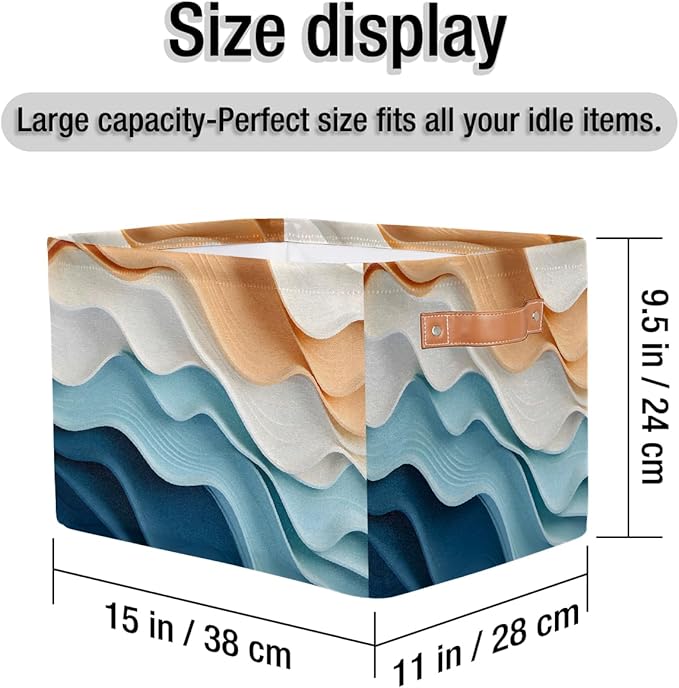 Ripple Storage Basket with Handle, Decorative Storage Bins Closet Bookshelf Dog Toy Organizer 15"x11"x9.5"