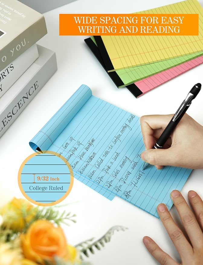 Small Legal Pads 5x8 Colored Note Pads, 6 Pack Small Notepads for Work, Pink Notepad 5x8 Mini Legal Pad, Colored Legal Pads 5x8 for Home Office Supplies, Lined Notebook Paper 5x8 Notes, 30 Sheets/Pad