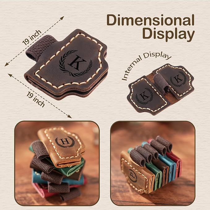 Personalized Magnetic Leather Bookmark with Pen Holder - 26 Letters Custom Book Mark Clip Notebook Pencil Loop with Initials Book Marker for Readers, Book Lovers, Artist - Gift for Women Men (Red,A)