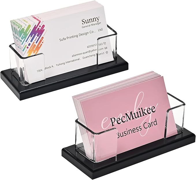PecMuikee Business Card Holder for Desk,Acrylic Business Card Display Stand,Multiple Business Card Holders for Office, Exhibition, Home, Restaurant 1Slot 2 Pcs