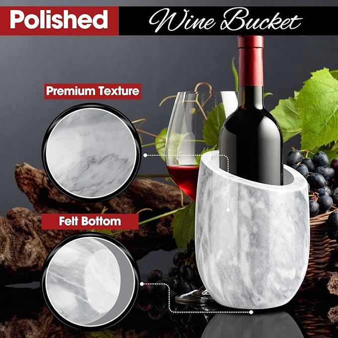 Flexzion Marble Wine Chiller Bucket – White Wine Cooler & Champagne Bucket for Bar Cart Decor, Kitchen & Parties – Gifts for Men, Women & Enthusiasts – Fits 750ml Bottles
