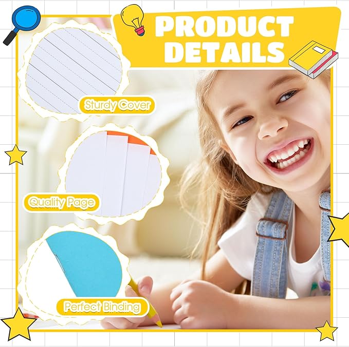 Henoyso 48 Pcs Primary Composition Notebook K-2 9 3/4 x 7 1/2 Inch Primary Journal, Back to School Supplies, Bulk Blank Writing Book for Kid to Write Draw Journal 60 Page Notebooks (Multicolored)