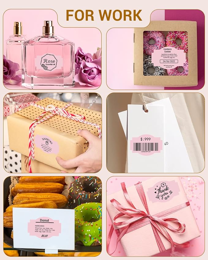 Phomemo Pink Thermal Labels for Shipping Label Printer for Small Business Supplies - 3" x 2" Commercial Grade Round Stickers Roll for Custom Stickers Personalized & Business - 500 Pink Labels/Roll