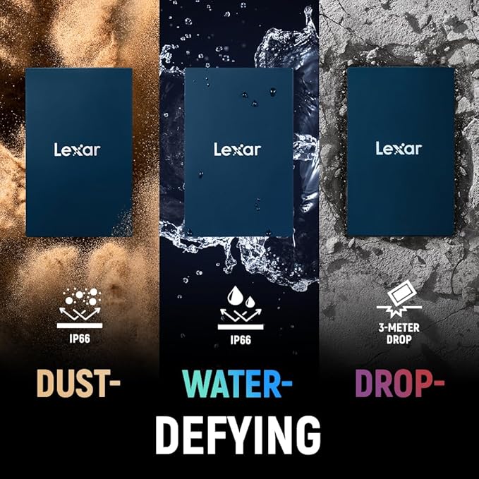 Lexar 4TB Armor 700 Portable SSD, Up to 2000MB/s, USB 3.2 Gen 2x2, Rugged, IP66 Water & Dust Resistance, Compatible w/iPhone 15/16, Cameras, Gaming, External SSD, Dark Blue (LAR700X004T-RNLNU)