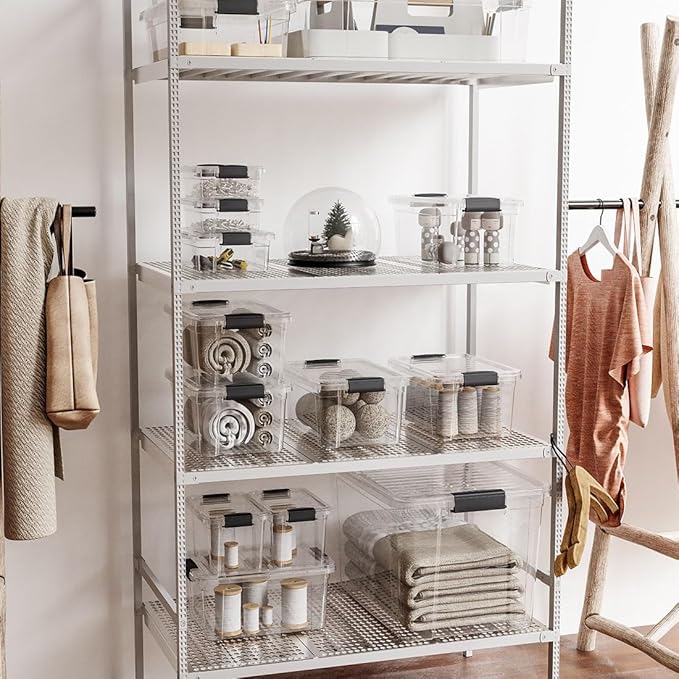 Superio Storage Bins with Lids- 6 Pack, 2.3 Qt Clear Boxes for Organizing, Stackable Plastic Containers- BPA Free, Non-Toxic, Odor Free, Organizer for Home, Office, Dorm