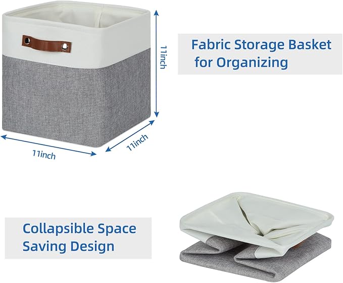 Temary Fabric Storage Baskets - 11 Inch Storage Cubes Set of 4 for Organizing, Books, Blankets (White&Gray)