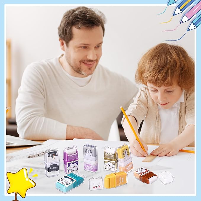 Seajan 44 Pcs Erasers for Kids Gift Bulk Cute Animal Themed Pencil Eraser with Clean up Roller for School Party Christmas Favors (Cute)