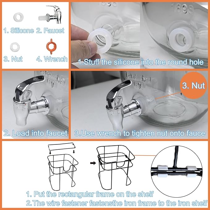 1 Gallon Glass Drink Dispenser for Parties, 1PCS Juice Lemonade Ice Tea Water Dispenser with Stand, HENABLE Beverage Dispensers with Spigot for BBQ, Picnic, Party