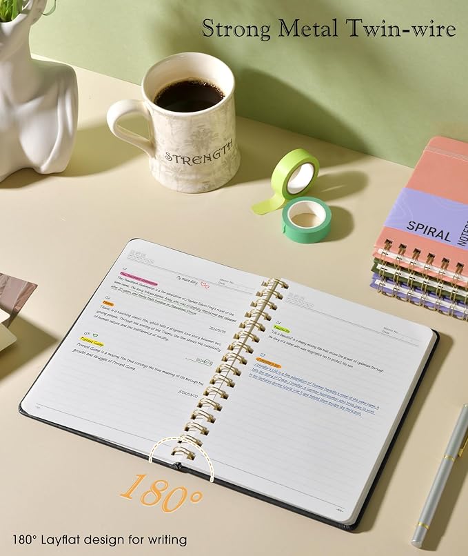 Lined Spiral Journal Notebook, A5 Hardcover Spiral Journals for Women Men, 150 Numbered Pages Spiral Bound Notebook, 100 GSM College Ruled Notebooks for Writing Note Taking Working 5.75" x 8.38" Black